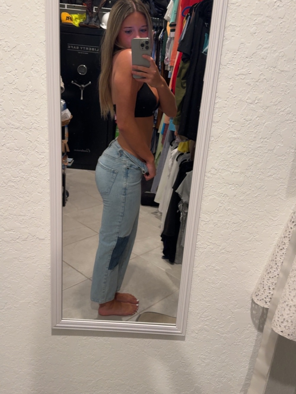 PacSun Light Blue High-Rise Straight Jeans with Dark Patch